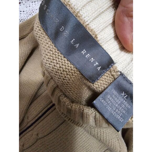 Oscar de la Renta Cable Stitch Striped Men's XL 100% Cotton Sweater Long Sleeves - Picture 2 of 3